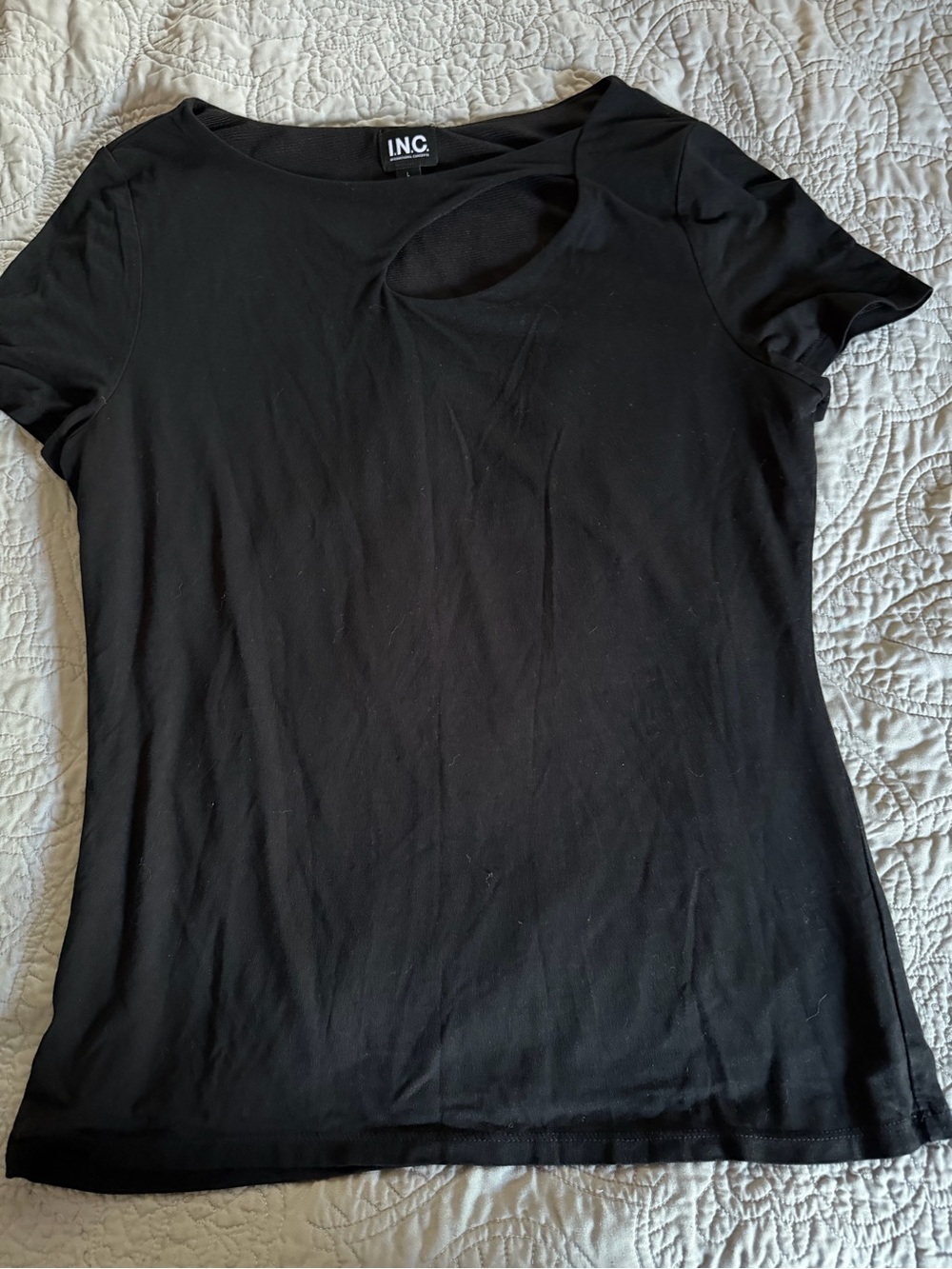 INC International Concepts Black Short-Sleeve Cutout Top